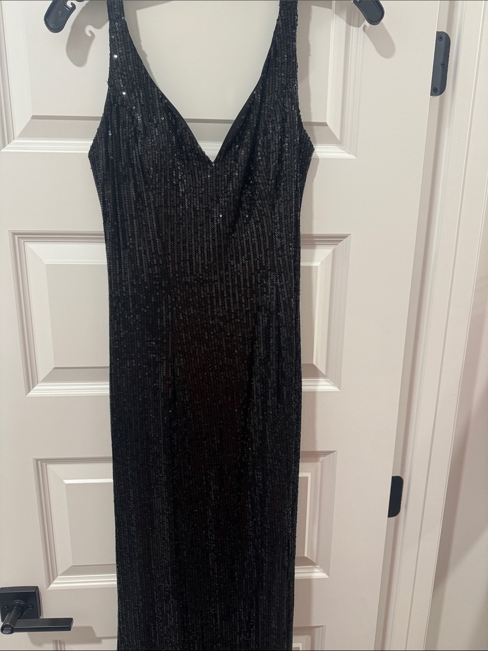 Black Sequin Maxi Dress with V-Neck